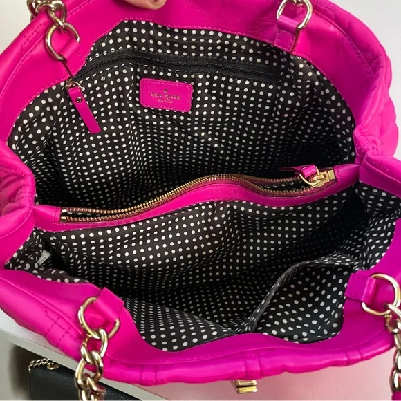 KATE SPADE Hot Pink Maryanne Quilted Leather Turnlock Chain Tote Shoulder Bag - Picture 6 of 11